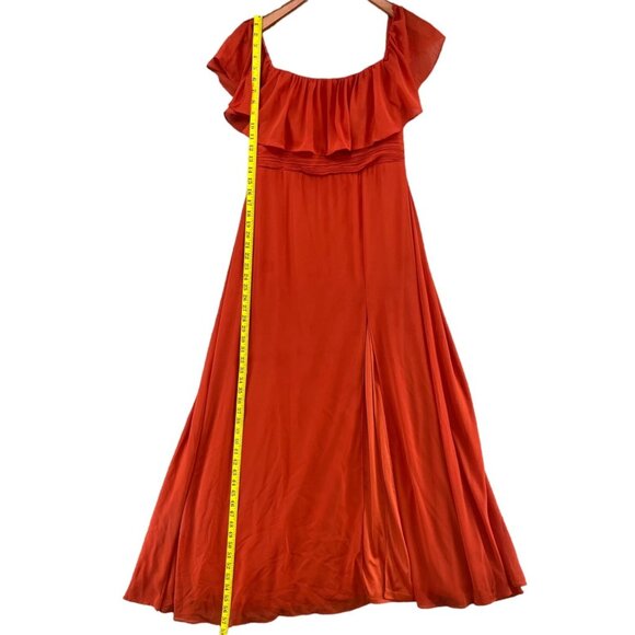 Off Shoulder Rust Red Dress Wedding Prom Chiffon Poly Lined M 8 10 Christmas Val - Picture 1 of 9